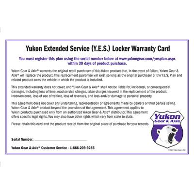 Extended Service (Yes) Plan Warranty For Grizzly Or Zip Lockers Y.E.S. Locker - Extended Service Warranty Zip & Grizzly Sales Only Yukon Gear