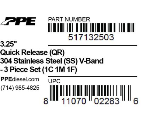 3.25 Inch V Band 3 Pc Set 1C 1M 1F QR PPE Diesel