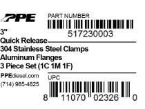3.0 Inch QR Aluminum V-Band 3 Pc Set 1C 1M 1F PPE Diesel